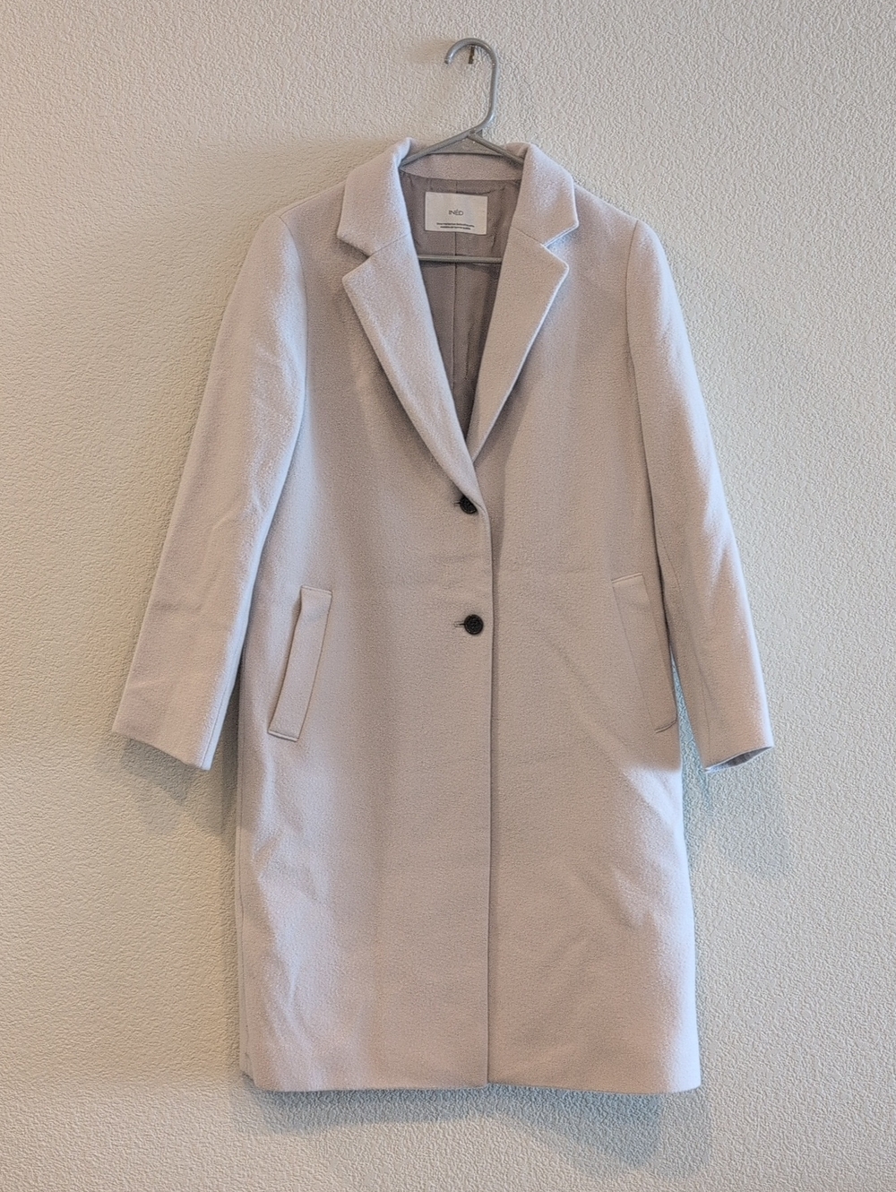 Pale Gray Single-Breasted Wool Trench Coat